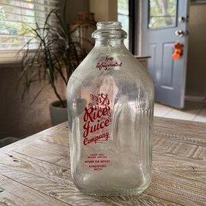 Vintage 1960s Rice Juice Co Half-Gallon Glass Bottle 🥛 Kingsford MI Collectible